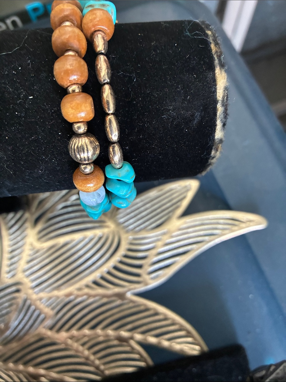 Turquoise and Brown Beaded Stretch Bracelet Set